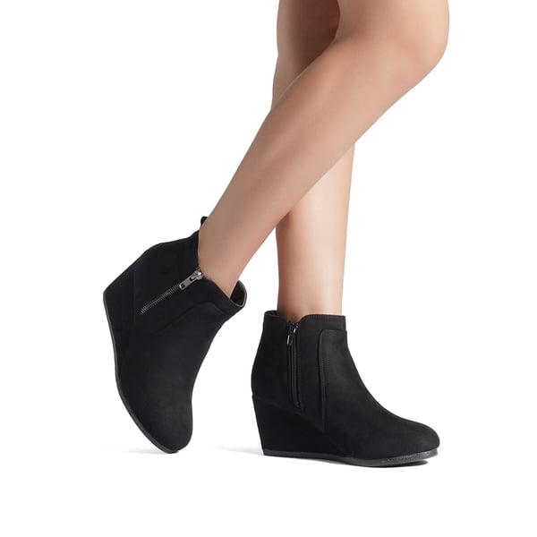 Pointed Toe Suede Wedge Bootie - BLACK SUEDE - 1
